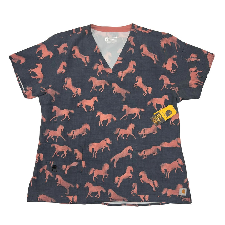 Carhartt Women's Scrub Force Pocket Rugged Flex V-Neck Print Top D Ring (M03)