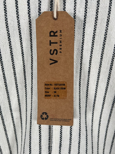 Vstr Premium Men's Cream Black Shirt Vertical Stiped Button Down S/S (S02)