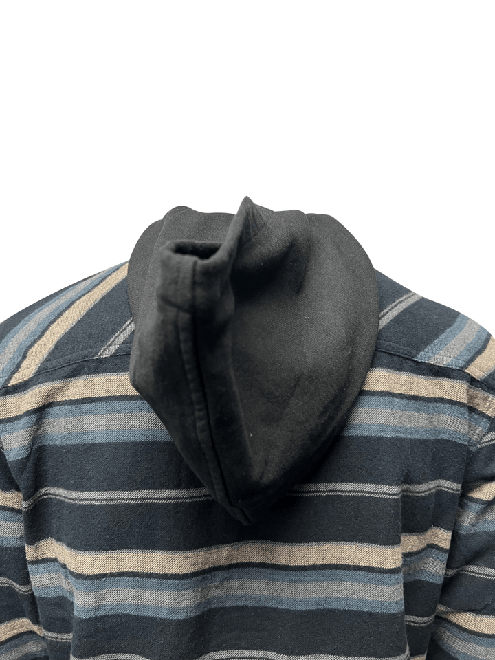 O'Neill Men's Black Flannel Shirt Redmond Hooded Horizontal Striped (S31)