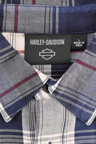 Harley-Davidson Men's Shirt Blue Grey Plaid Short Sleeve Woven (126)