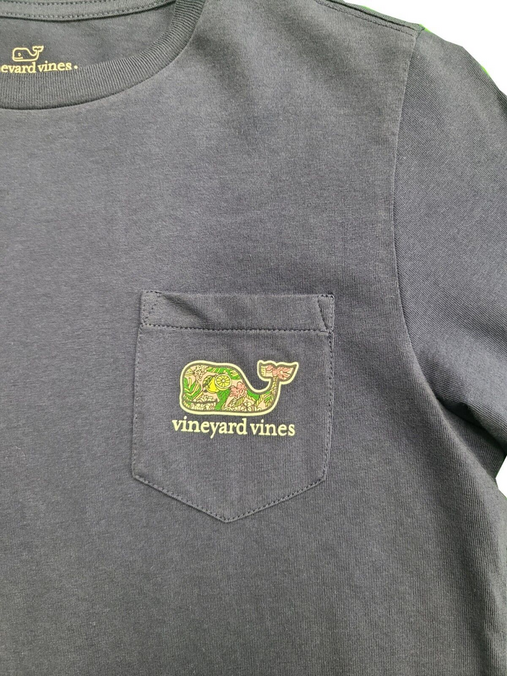 Vineyard Vines Boy’s Deep Bay Blue T-Shirt Palm Beach Whale Fill Pocket (S02)