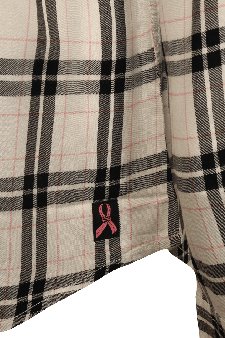 HD Branded Women's Shirt Black White Pink Plaid Text L/S Woven (S21)