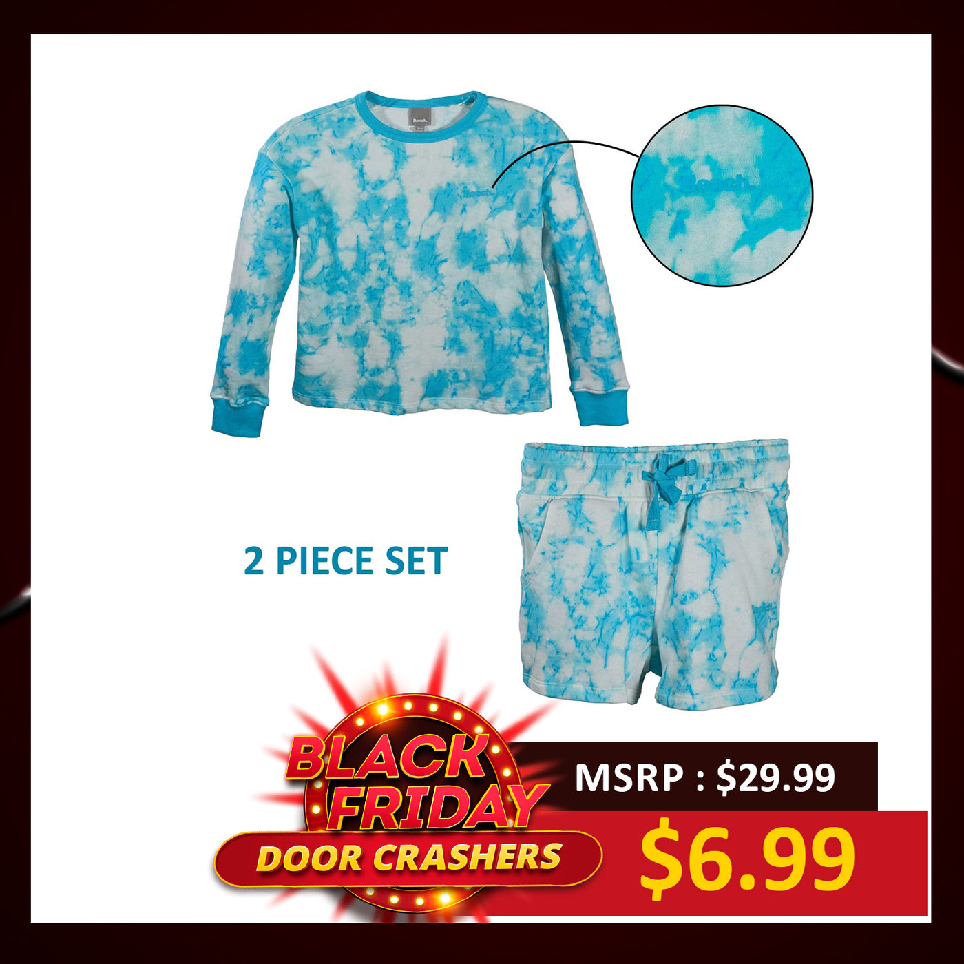 Bench Girl's Blue Top & Short Tie-Dye 2 Piece Set (S02)