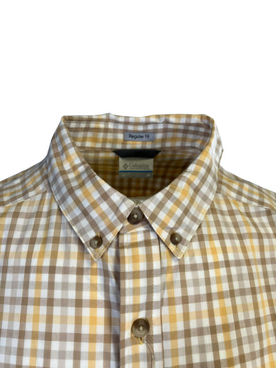 Columbia Men's Raw Yellow Brown Multi Plaid Rapid Rivers II S/S Shirt (715)