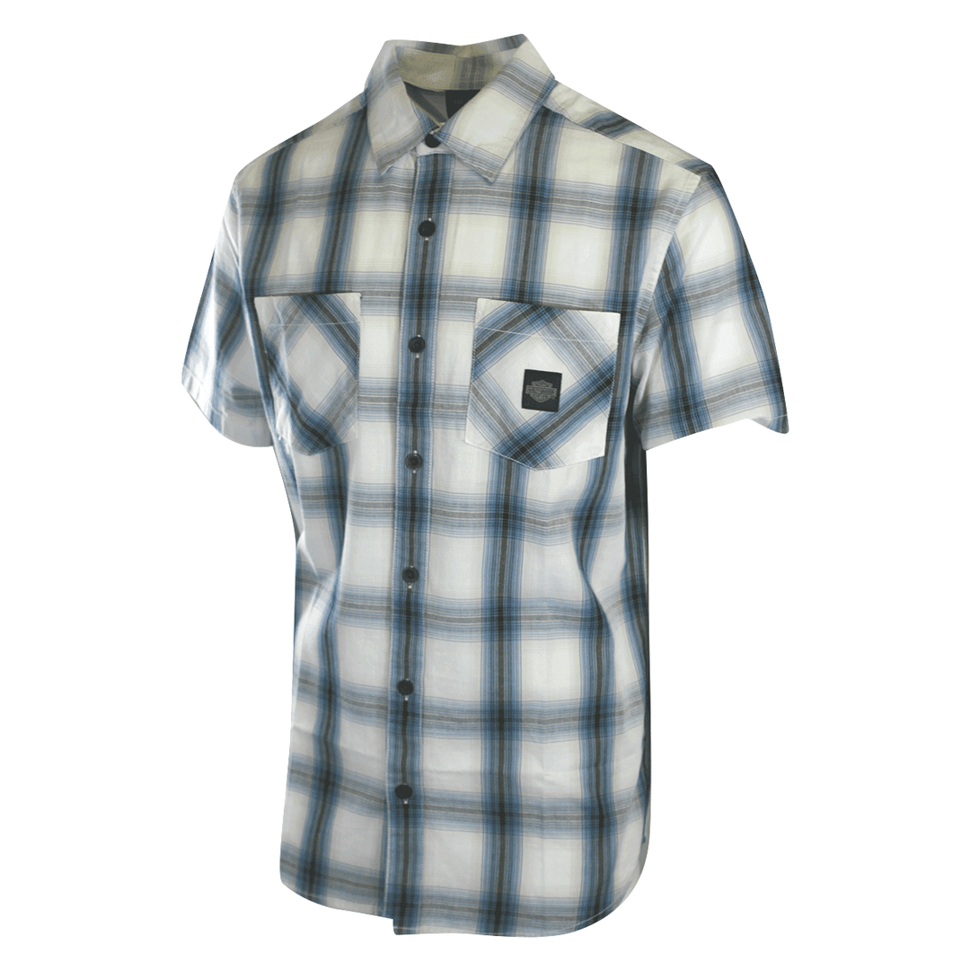 HD Branded Men's Shirt Blue Plaid Forever S/S Woven (S55)