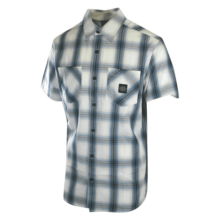 HD Branded Men's Shirt Blue Plaid Forever S/S Woven (S55)