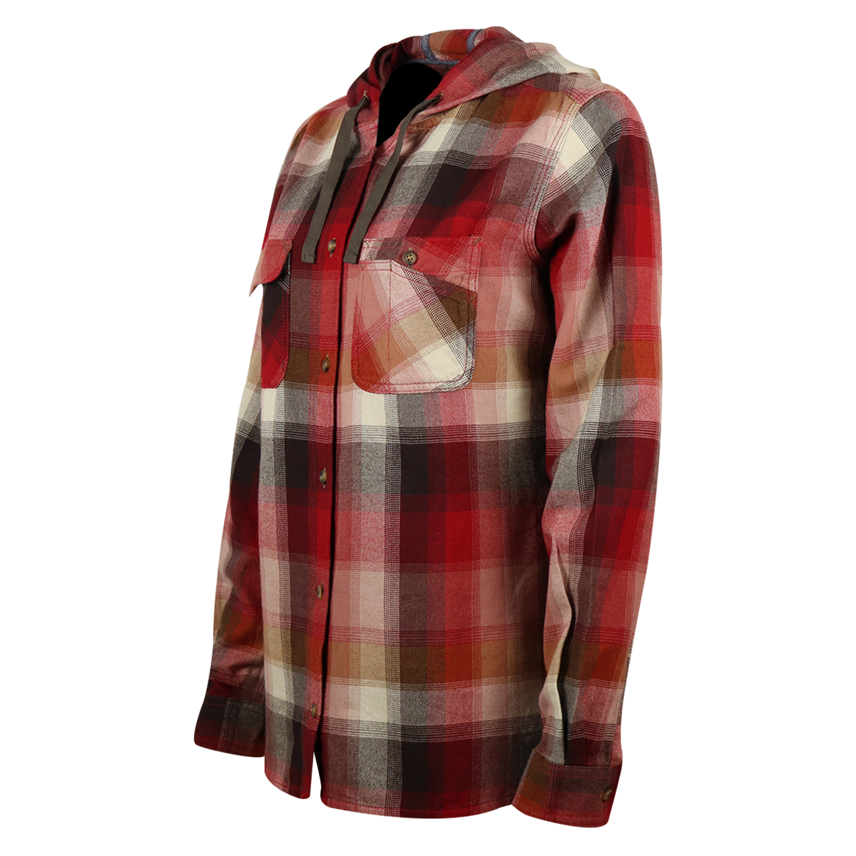 Carhartt Women's True Red Dark Brown Cream Plaid Hooded L/S Woven Shirt