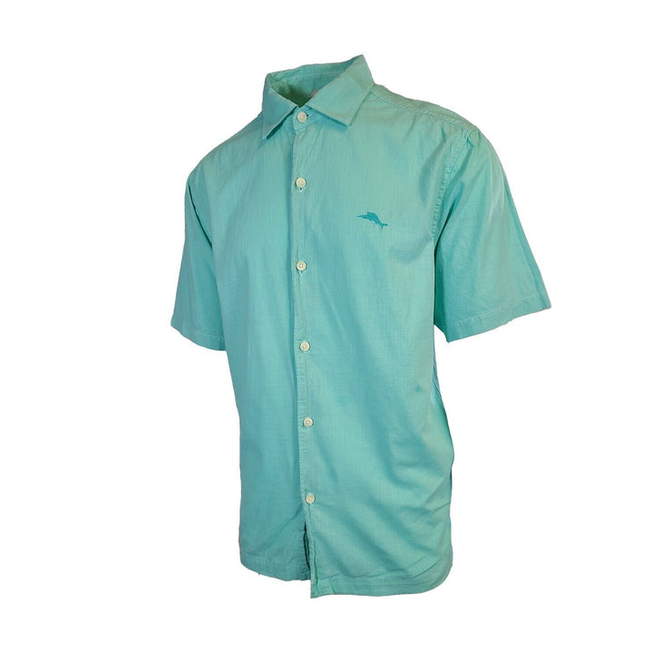 Tommy Bahama Men's Gentle Breeze Teal Green Shirt Logo Short Sleeve Button (S02)