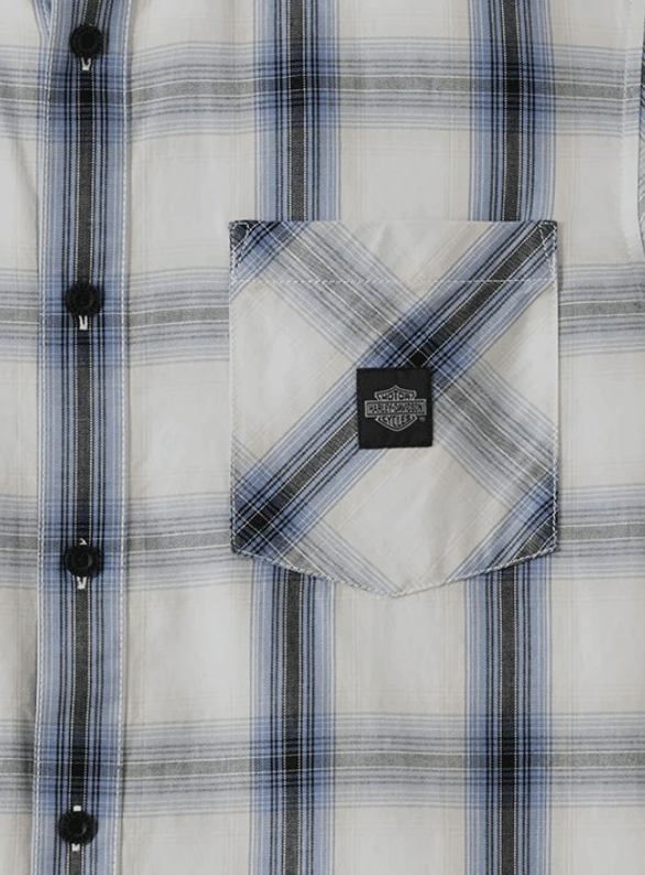 HD Branded Men's Shirt Blue Plaid Forever S/S Woven (S55)