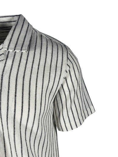 Vstr Premium Men's Cream Black Shirt Vertical Stiped Button Down S/S (S02)