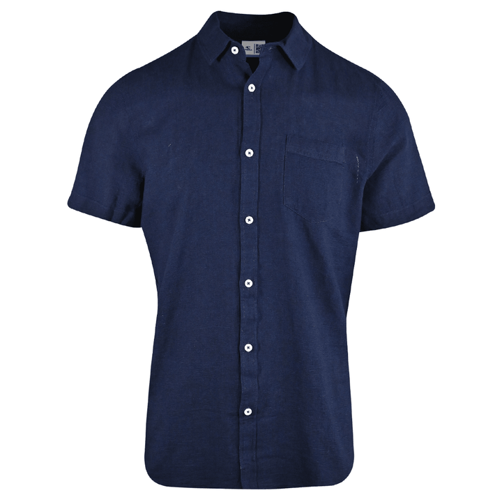 O'Neill Men's Woven Shirt Solid Dark Blue Chambray Pocket Short Sleeve (S08)