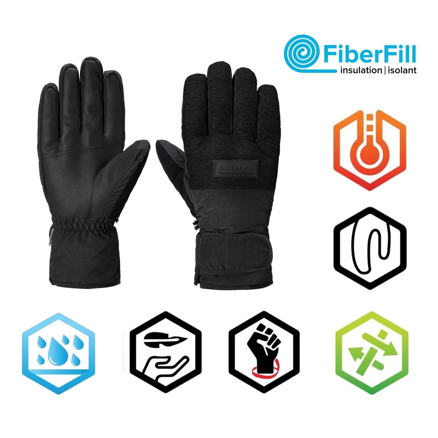 Snotek Men's Black Performance Ski Gloves Patched Label ST272 (S01)