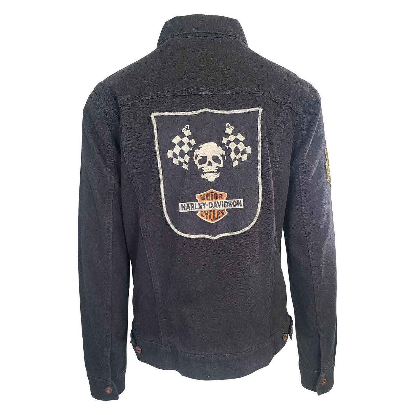 Branded Men's Black Jacket Skull Flag Denim Logo on Sleeve (S83)