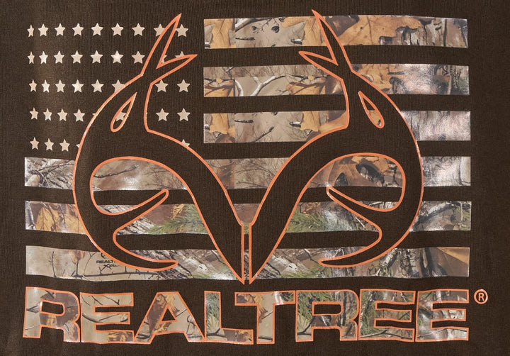 Realtree Men's Hoodie Camo American Flag Antler Logo - Brown, Black, Green