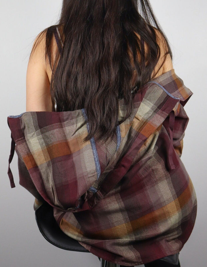 Carhartt Women's Wine Gold Cream Plaid Hooded L/S Woven Shirt