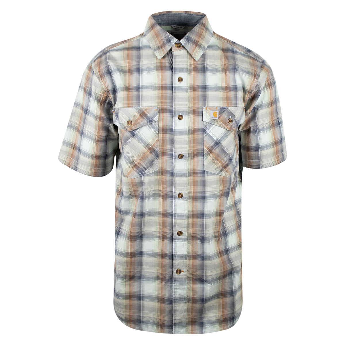 Carhartt Men's Indigo Brown Green Hue Plaid Relaxed Fit S/S Woven Shirt (S16)