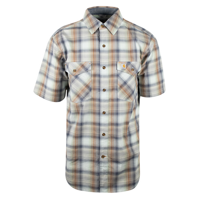 Carhartt Men's Indigo Brown Green Hue Plaid Relaxed Fit S/S Woven Shirt (S16)
