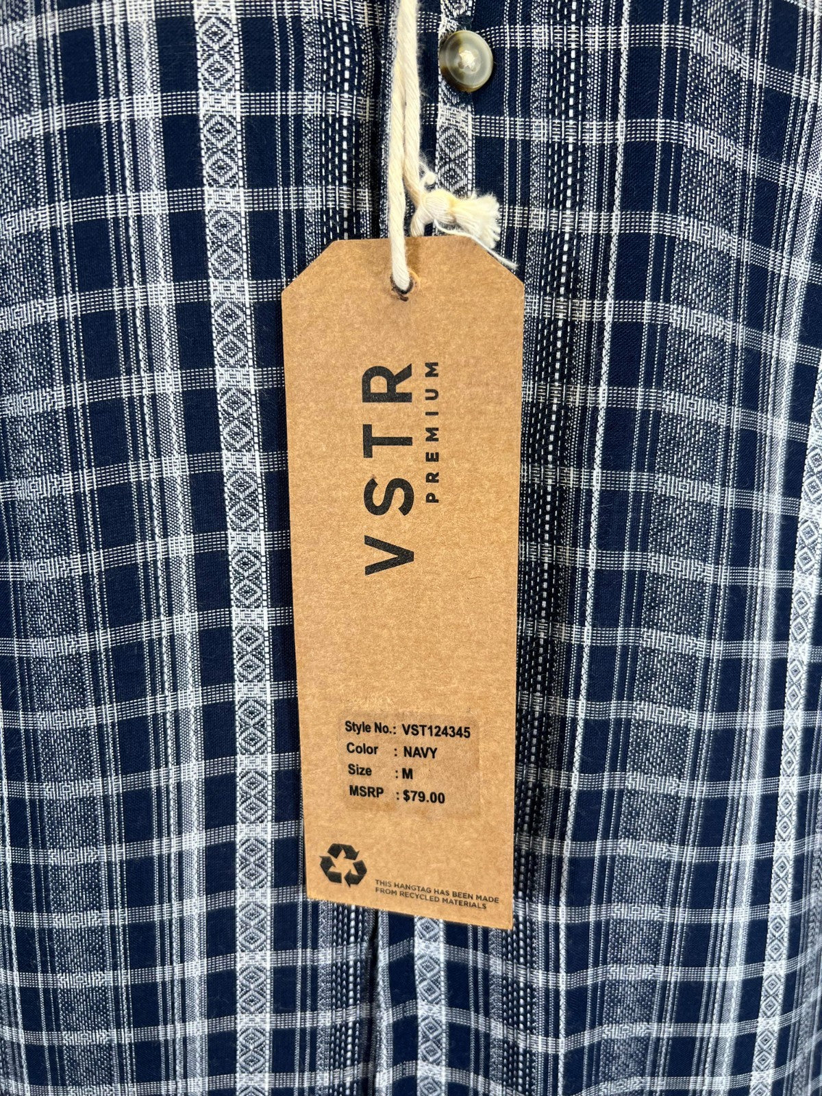 Vstr Premium Men's Navy Shirt Vertical Stiped Button Down Short Sleeve (S03)
