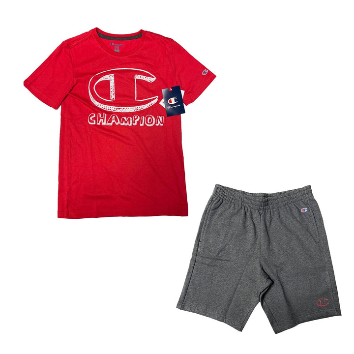Champion Boy’s Red Grey T-Shirt &amp; Short Set (S03)
