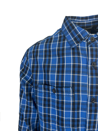 Branded Men's Blue Plaid Shirt Bar & Shield Long Sleeve (S82)