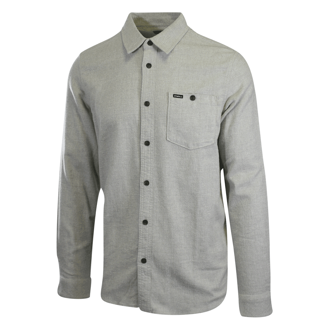 O'Neill Men's Light Grey Shirt Redmond Solid Stretch Flannel Long Sleeve (S22)