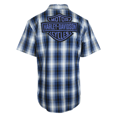 Harley-Davidson Men's Shirt Blue Plaid Bar & Shield Short Sleeve (S59)
