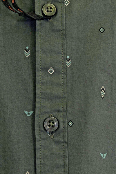 PME Legend Men's Shirt Green Arrow Pattern Woven Long Sleeve (S03)