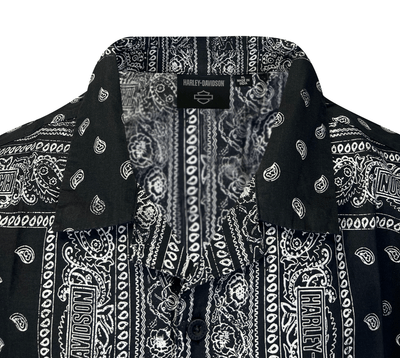 Branded  Men's Black Beauty Print Shirt Bandana Short Sleeve (S65)