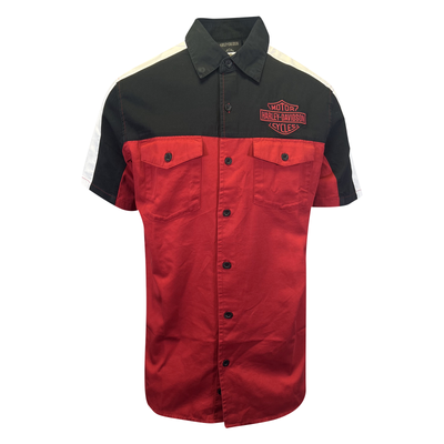 Harley-Davidson Men's Red Black Colorblocked Chili Pepper Darting Shirt (S63)
