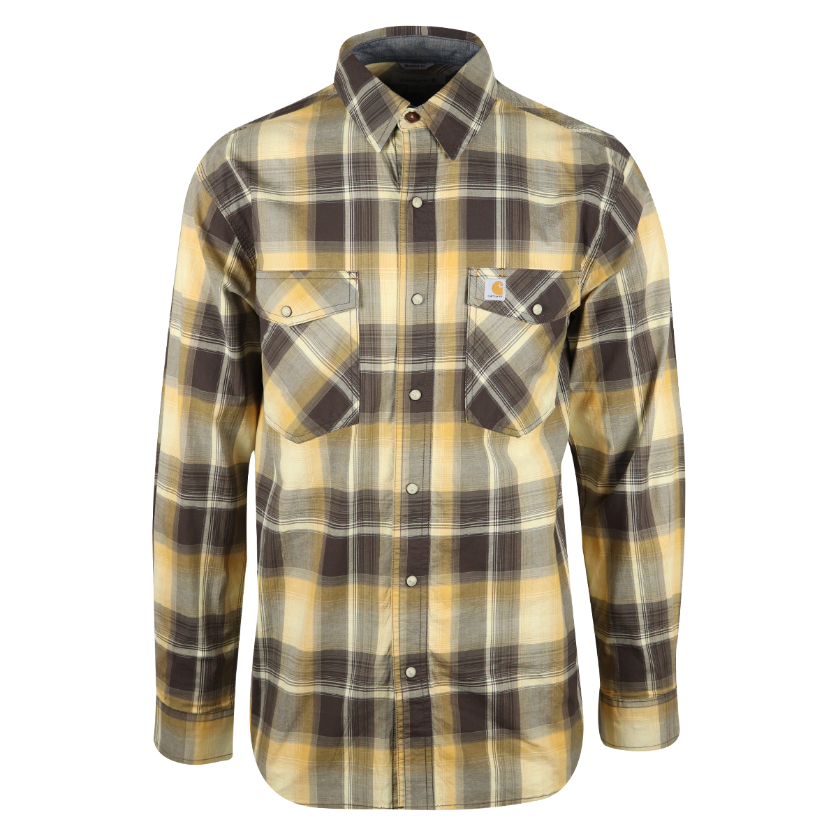 Carhartt Men's Brown Gold Cream Plaid Snap Front L/S Woven Shirt (S19)