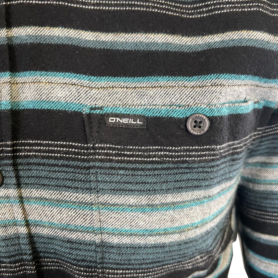 O'Neill Men's Black & Blue Flannel Shirt Redmond Hooded Horizontal Striped (S33)