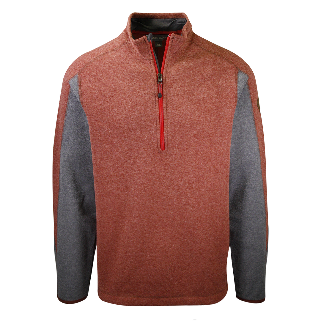 Eddie Bauer Men's Heather Cocoa w/ Grey Sleeve Mountain Fleece 1/2-Zip Sweater