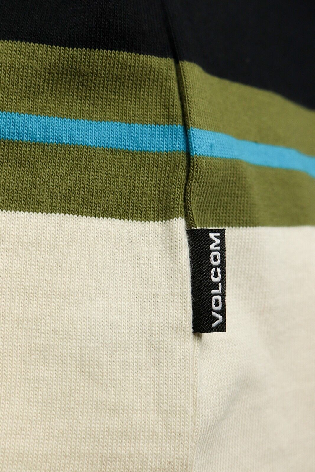 Volcom Men's Black, Olive Green & Beige Striped L/S Polo T-Shirt (S03)