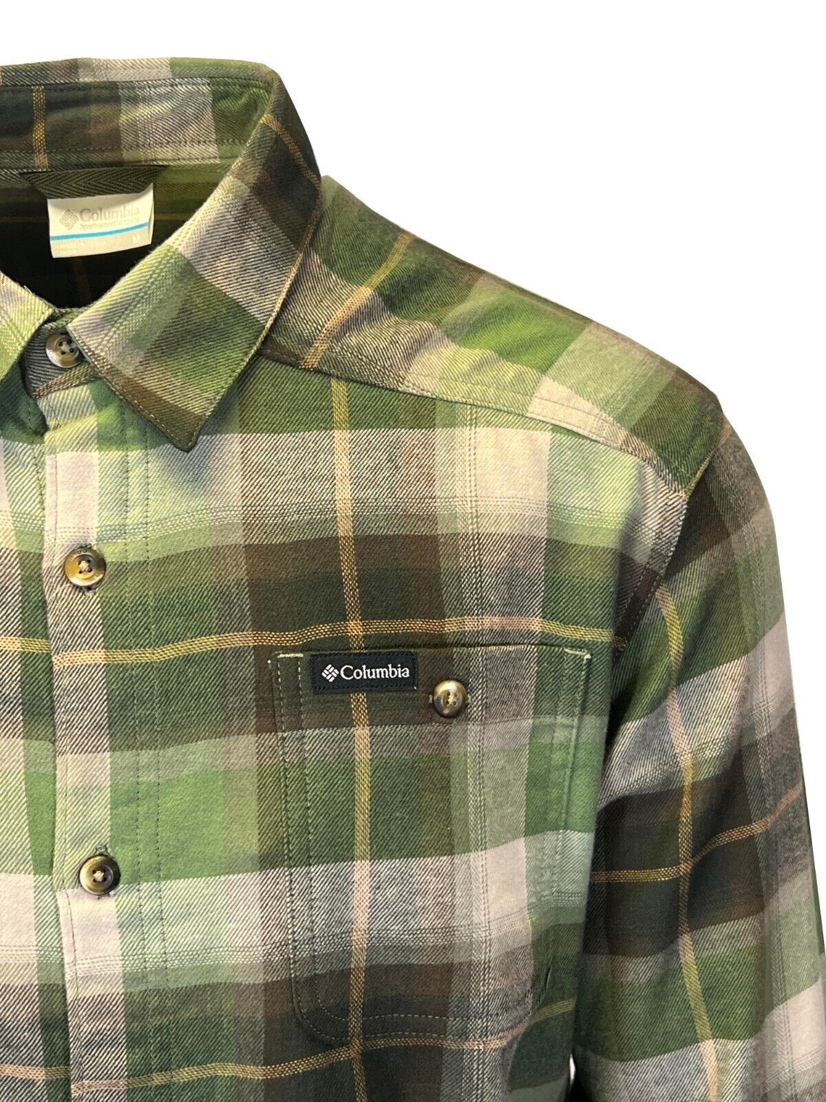 Columbia Men's Stone Green Shirt Multi Tartan Cornell Woods Flannel L/S (398)