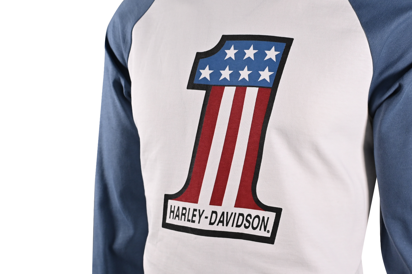 Harley-Davidson Men's T-Shirt Blue #1 Race Raglan Graphic Long Sleeve (S28)