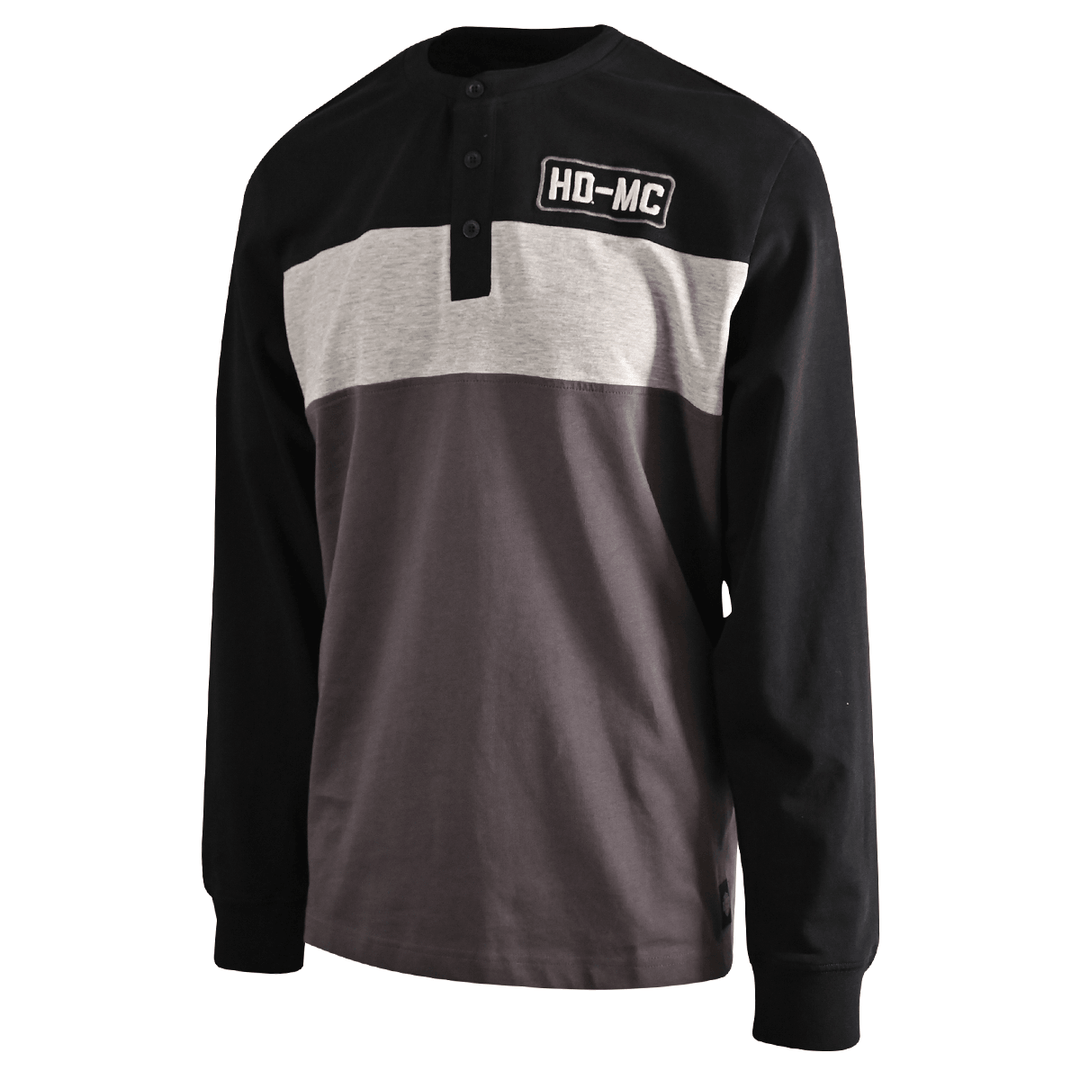 HD Branded Men's Henley T-Shirt Black Beauty Colorblock HD-MC Long Sleeve