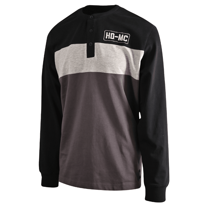 HD Branded Men's Henley T-Shirt Black Beauty Colorblock HD-MC Long Sleeve
