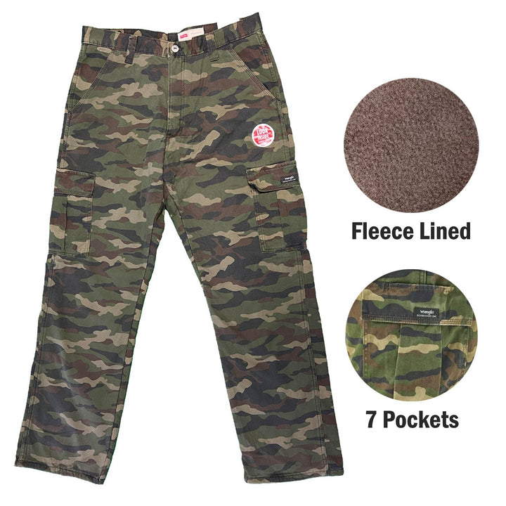 Wrangler Men's Smooth Camo Pant Fleece Lined Cargo Relaxed Fit Five Star (S02)