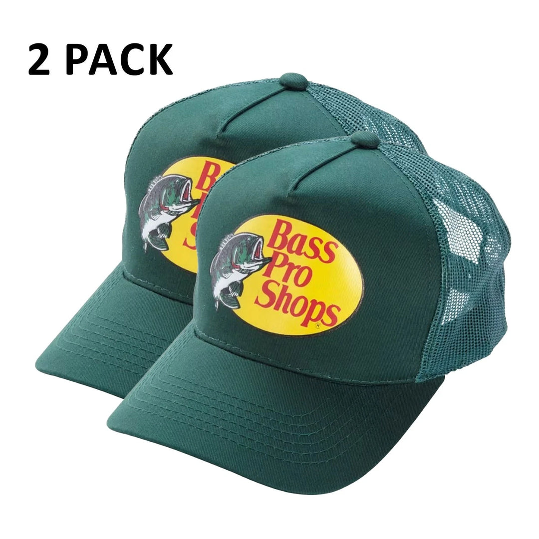 Bass Pro Shops Trucker Cap Dark Green Mesh Snapback Outdoor Hat - 2 Pack (S03)
