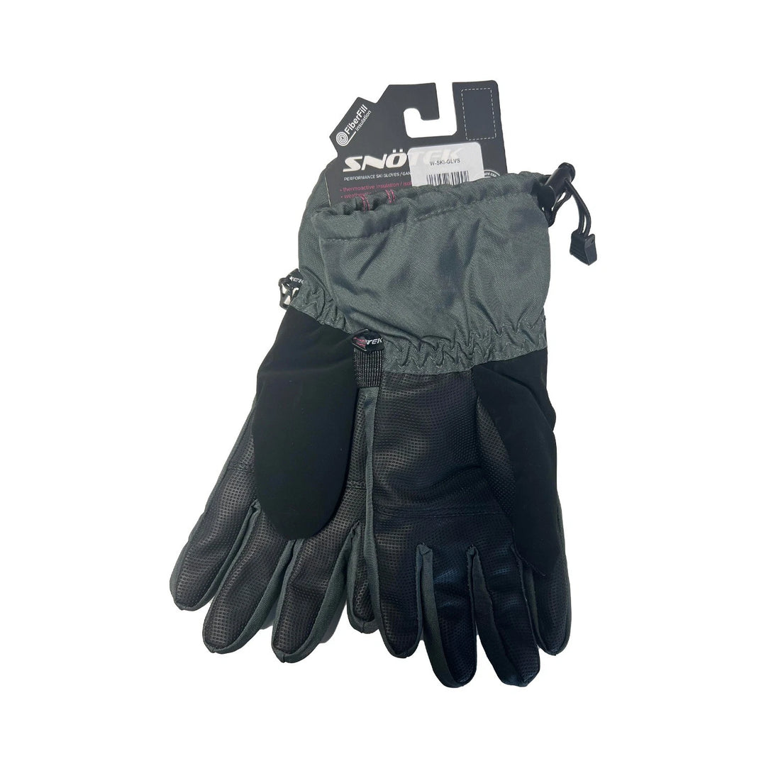 Snotek Women's Grey Pink Stitched Zip Performance Winter Ski Gloves ST118 (S03)