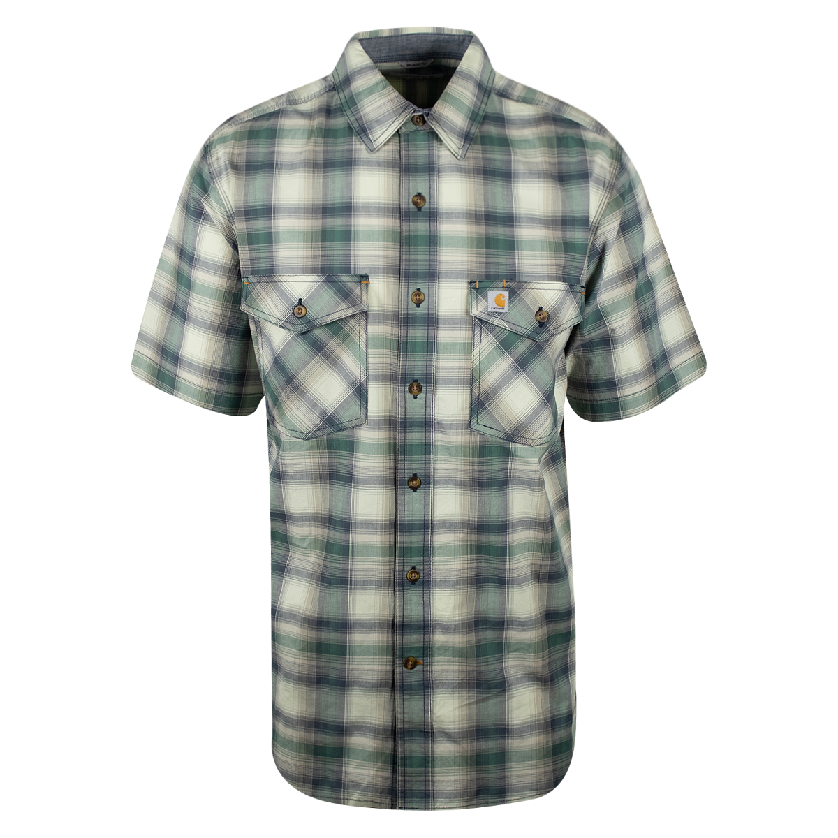 Carhartt Men's Green Grey Navy Plaid Relaxed Fit S/S Woven Shirt (S17)