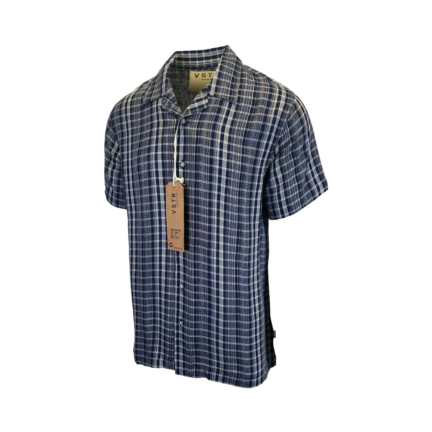 Vstr Premium Men's Navy Shirt Vertical Stiped Button Down Short Sleeve (S03)