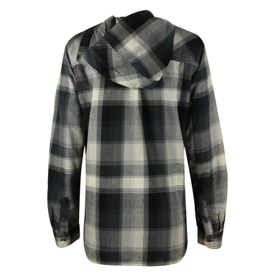 Carhartt Women's Black Charcoal Grey Plaid Hooded L/S Woven Shirt