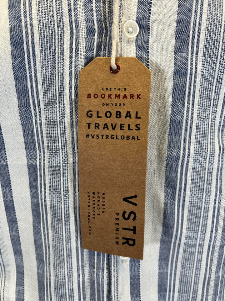 Vstr Premium Men's Navy White Shirt Vertical Stiped Button Down S/S (S01)