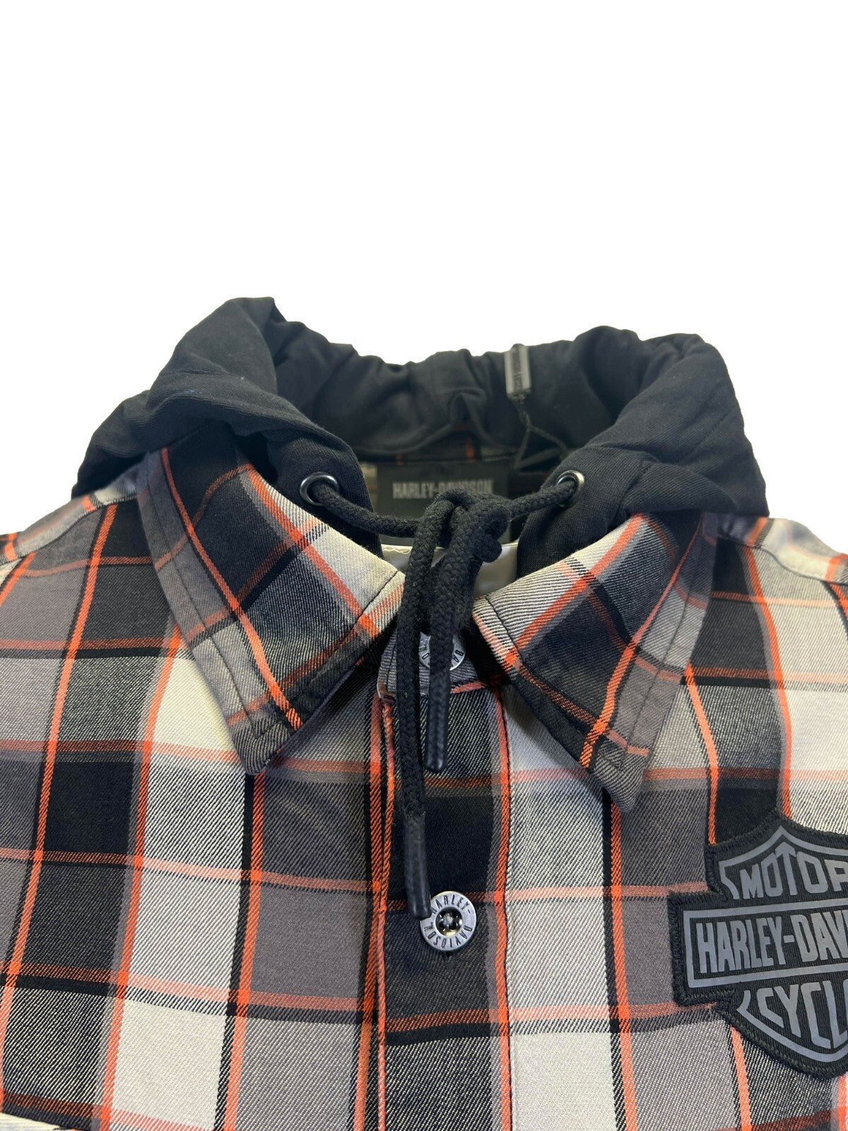 Harley-Davidson Men's Black & Ghost Gray Plaid Shirt Metal Bound Hooded (S88)