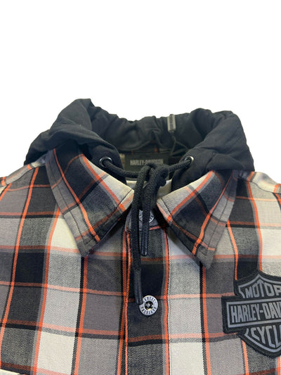 Harley-Davidson Men's Black & Ghost Gray Plaid Shirt Metal Bound Hooded (S88)