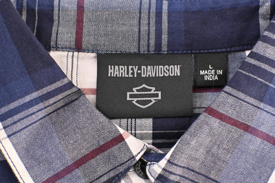 Harley-Davidson Men's Shirt Blue Grey Plaid Short Sleeve Woven (126)