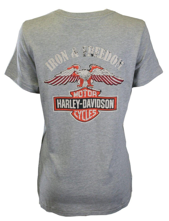 HD Branded Women's T-Shirt Grey Iron & Freedom Eagle Short Sleeve Tee (S44)