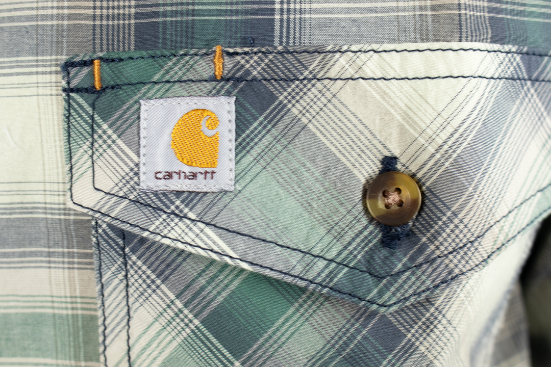 Carhartt Men's Green Grey Navy Plaid Relaxed Fit S/S Woven Shirt (S17)