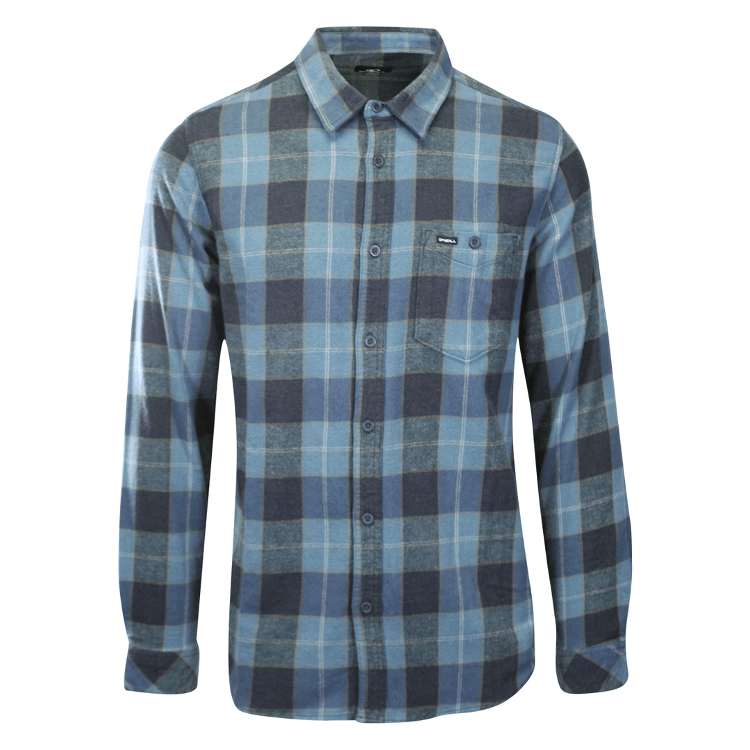 O'Neill Men's Navy Blue Shirt Redmond Plaid Stretch Flannel Long Sleeve (S24)